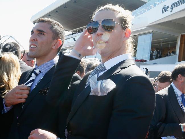 Fremantle star Nat Fyfe looks on during Derby Day. Picture: Darrian Traynor, Getty Images.