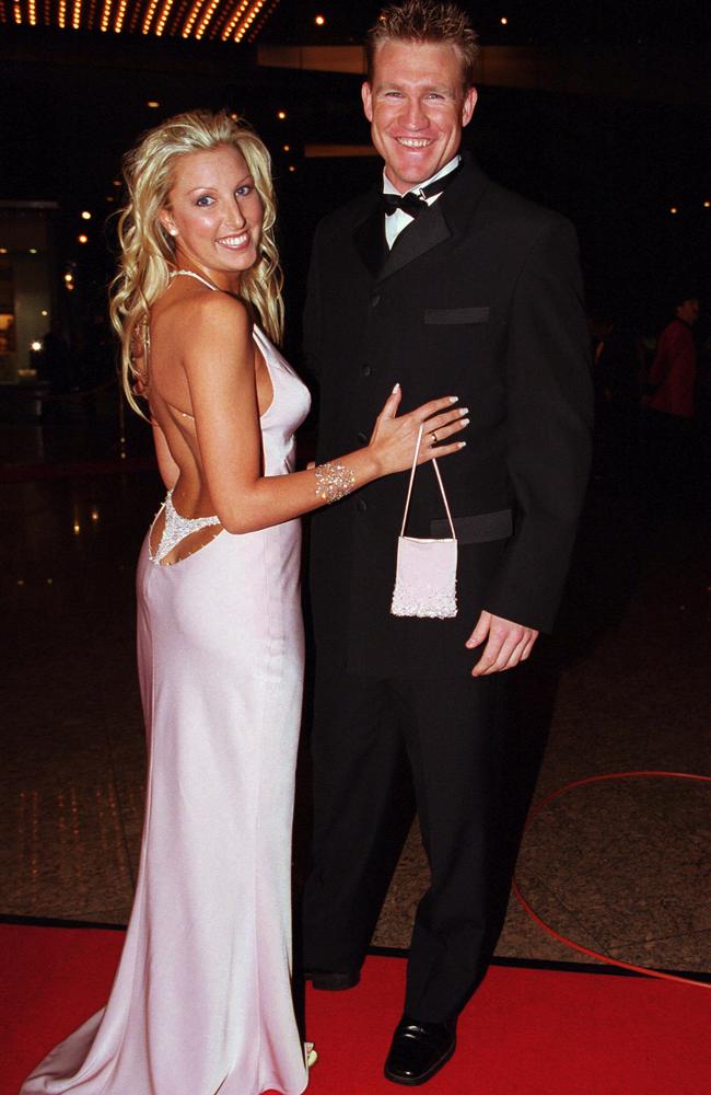 Nathan Buckley’s then girlfriend Tania Minnici wore this pale pink G-string dress to the Brownlows in 2001. Picture: Supplied