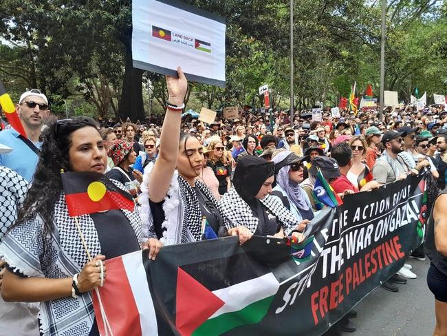 Palestine protesters take part in the Invasion Day demonstrations.