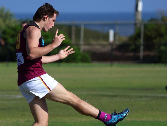 VAFA: Old Brighton v Old Haileybury: Harrison Jones of Old Haileybury at Brighton Beach Oval on Saturday 22nd of April 2023 in Brighton, Victoria, Australia.Picture: Hamish Blair