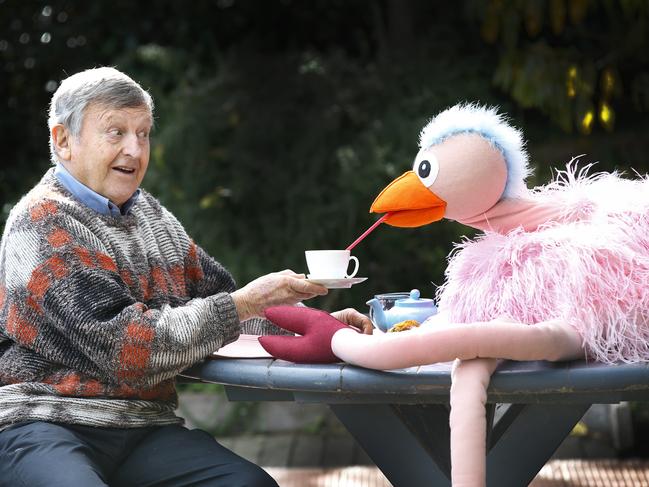 Small screen legend Ernie Carroll with his old mate Ossie Ostrich. Picture: David Caird