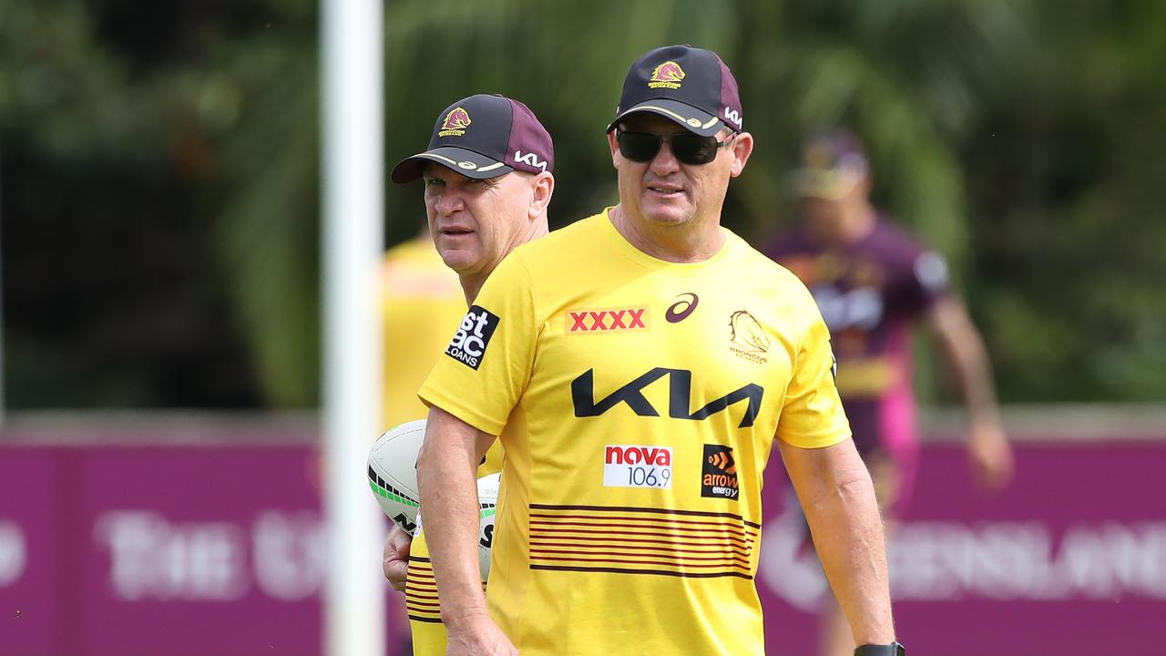 Brisbane Broncos pre-season training from Clive Berghofer Field. Coach Kevin Walters alongside assistant Alfie Langer. Picture: Zak Simmonds