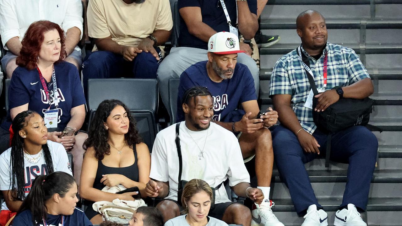 Bronny James, son of Lebron James watches Team USA do their thing at Bercy Arena on August 06, 2024 in Paris, France. Picture: Arturo Holmes/Getty Images