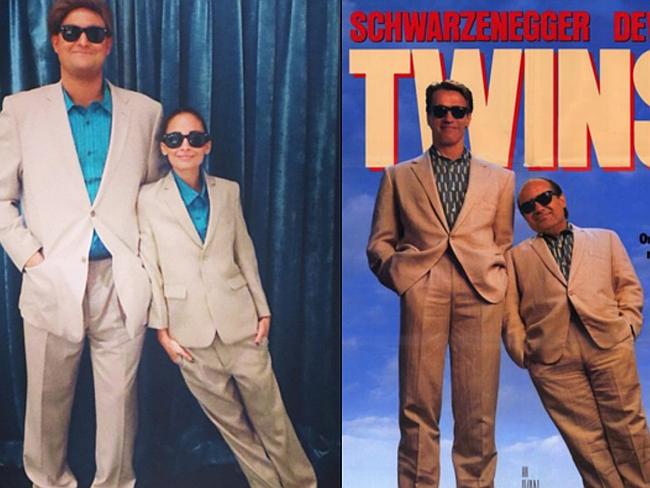 Nicole Richie and a pal as Julius (Arnold Schwarzenegger) and Vincent Benedict (Danny DeVito) in “Twins”. Picture: Nicole Richie/Twitter; Supplied