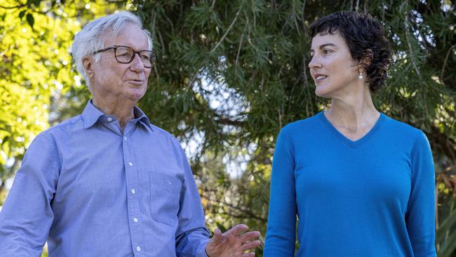 Independent candidate for Curtin Kate Chaney with her uncle and mentor Fred Chaney, who was a minister in the Fraser government. Picture: Colin Murty