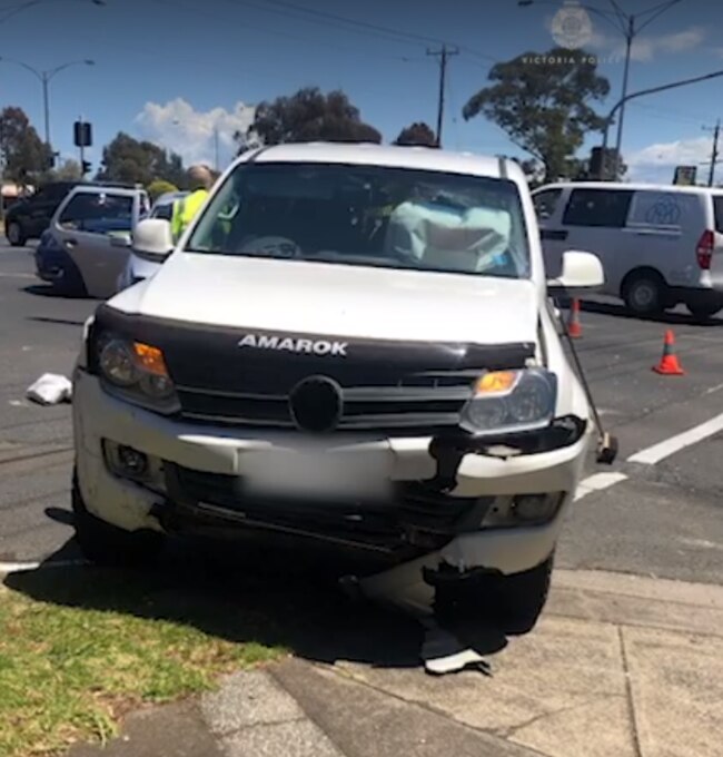 A three-year-old boy is lucky to be alive after a car crash between a Volkswagon Golf and a Volkswagon Amarok. Source: Victoria Police