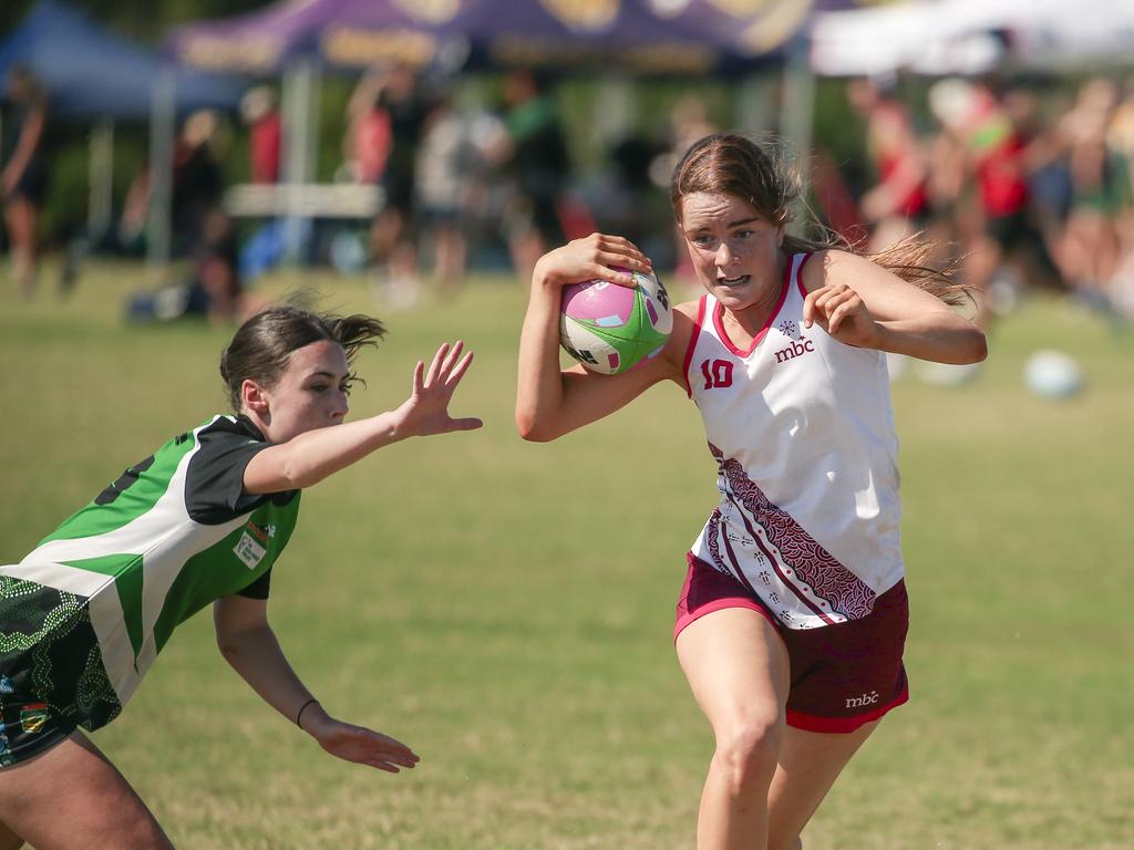 Moreton Bay College V Ferny Grove State High at the 2024 Gold Coast Titans All Schools Touch Football Picture: Glenn Campbell