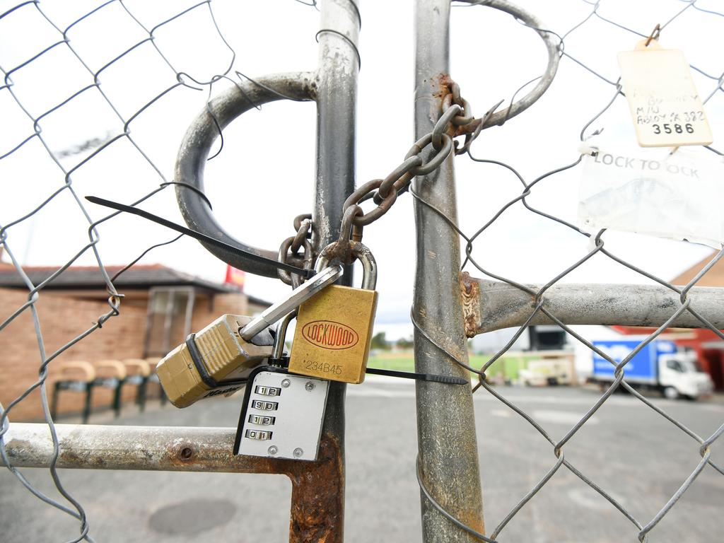 The entry gates are locked during the 2020 AFLW match between the West Coast Eagles and the Gold Coast Suns. (Photo by Daniel Carson/AFL Photos via Getty Images)