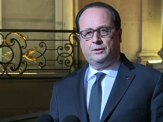 French President Francois Hollande speaking at the Elysee Palace in Paris after the terror attack.
