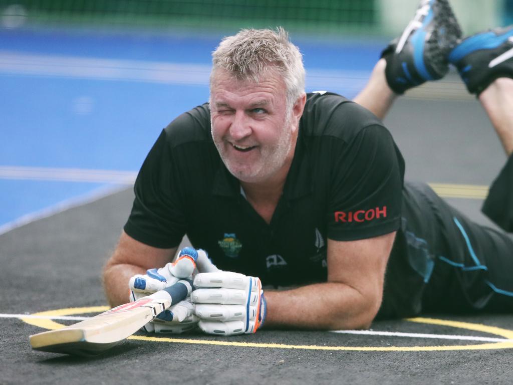 The Trans Tasman trophy for indoor cricket is being played on the Gold Coast at Ashmore. Australia v New Zealand Mens 50s. Kiwi Darron Reekers down for the count . Picture Glenn Hampson