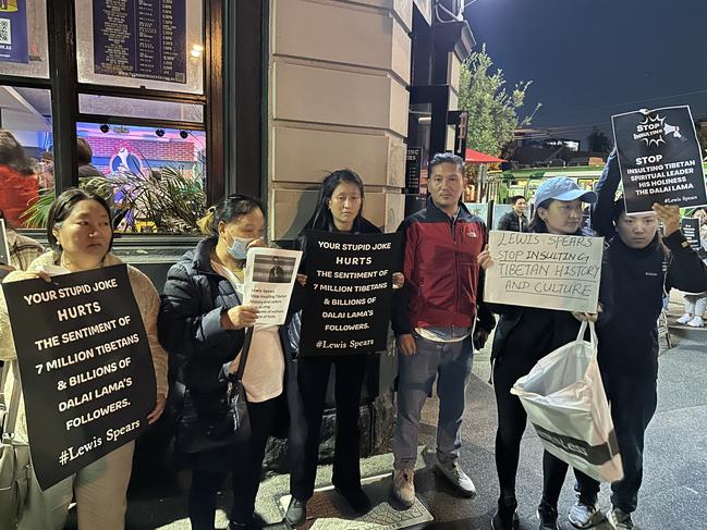 Members of the Buddhist community to protest outside the Rubber Chicken pub. Picture: Grace Baldwin