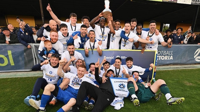 Avondale celebrates its NPL Victoria championship win. Picture: Mark Avellino