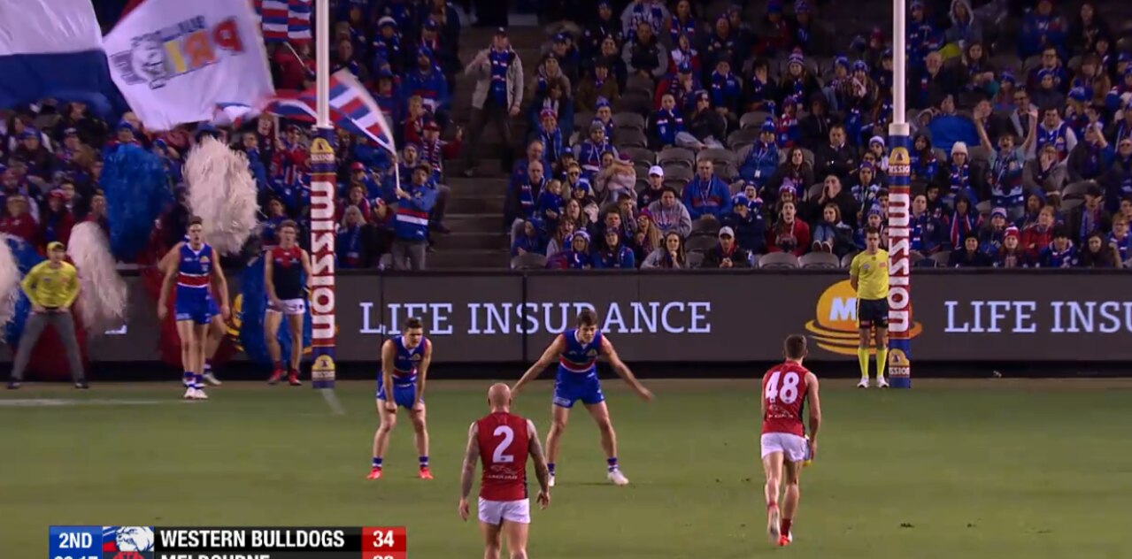 Kyle Dunkley kicks his first AFL goal as brother Josh mans the mark.