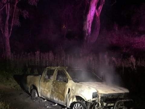 A burnt out car located at Boggabilla this week, a landmark becoming far from uncommon in the border town. (Photo: Facebook/ Goondiwindi Notice Board)