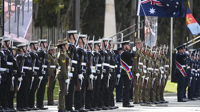 Australian Defence Force chiefs at the commemorative service to mark the 50th anniversary of the end of Australia's involvement in the Vietnam War on ANZAC Parade in Canberra. Picture: NCA NewsWire / Martin Ollman