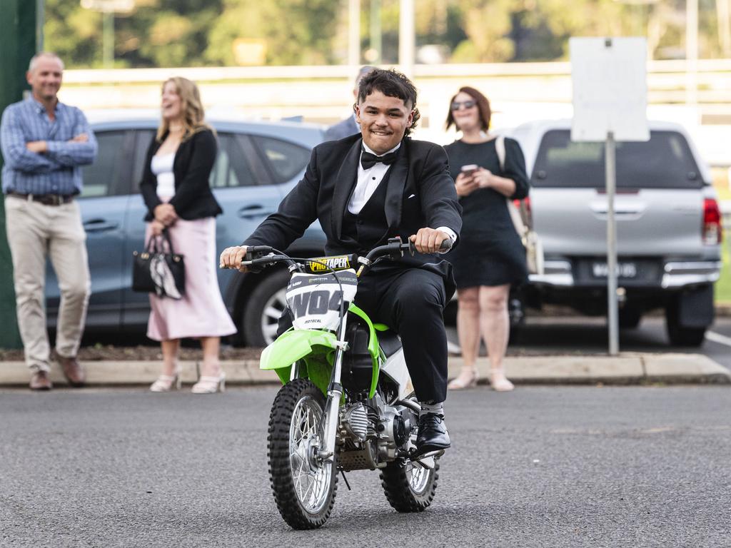 Graduate Albert Osman arrives at The Industry School formal at Clifford Park Racecourse, Tuesday, November 12, 2024. Picture: Kevin Farmer