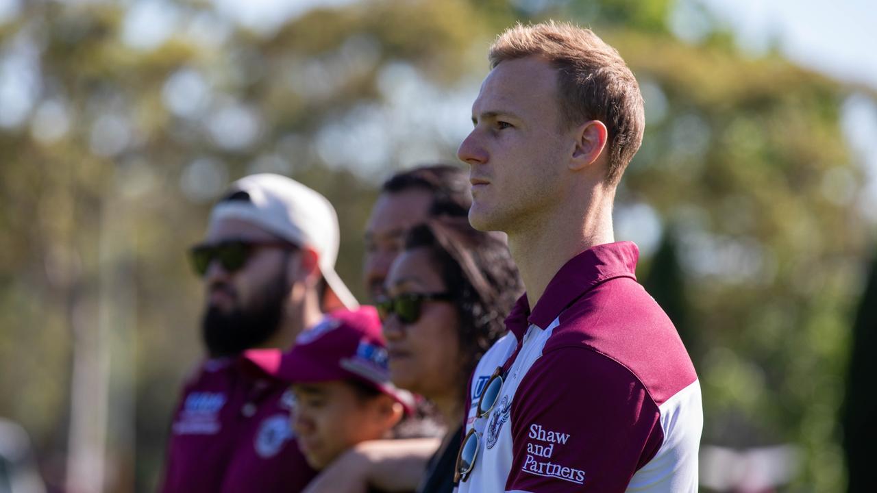 Manly Warringah Sea Eagles held a memorial for Keith Titmuss at Narrabeen last week. Pictured is Daly Cherry-Evans with Keith’s family.