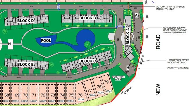 Stage 1 plan for Sunshine Group's retirement facility at the intersection of Weaver Street and the Kennedy Highway from their Application for Development Permit March 2019.