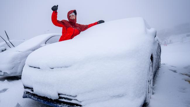 Hotham local Libby Chirnside 28, enjoys the fresh snow at Hotham today. More snow is on the way tomorrow for the Alpine Resorts., , Pics by Chris Hocking