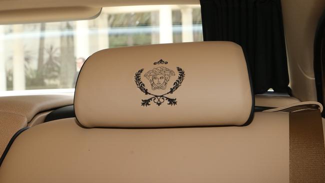 The Versace logo on a headrest in one of the Phantoms.