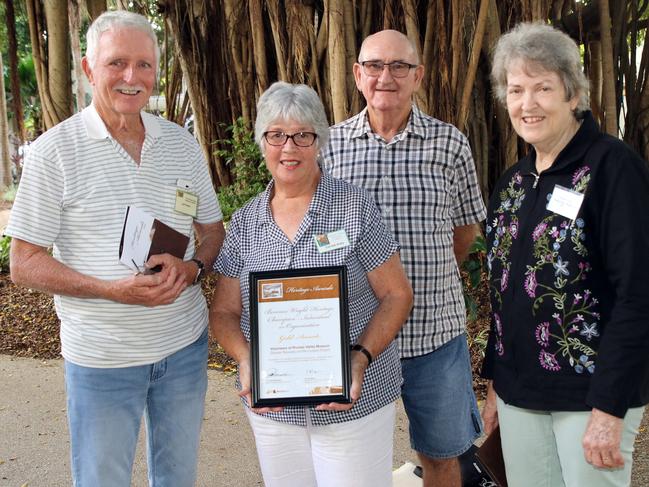 Jeff Riddel Carmel Kelly Noel Kelly and Leonie Fanning. Volunteers of Pioneer Valley Museum. Gold Award at Mackay Heritage Awards.