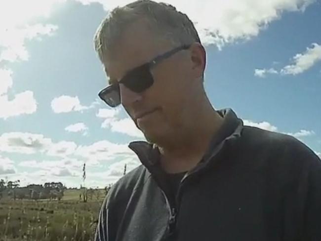 Grabs of the NSW Police body camera vision of their interviews with Shawn Marsh on the side of Laggan Rd in Crookwell after the crash. Picture: Supplied