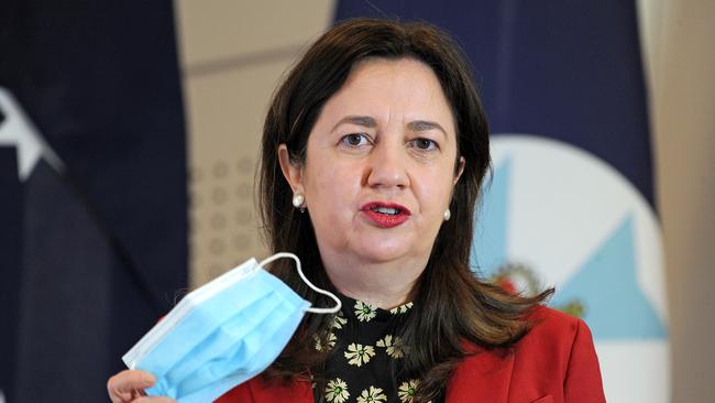 Premier Annastacia Palaszczuk talks to the media amid Queensland’s latest lockdown. Picture: NCA NewsWire / John Gass