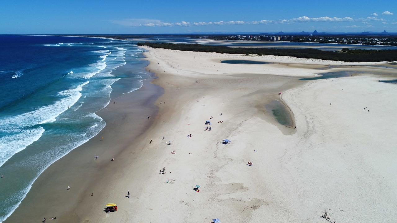 The Caloundra Bar has silted up and turned into a sandbank. Picture: Patrick Woods.