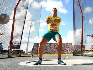 SILVER LINING: Allora's Matthew Denny competes in the Men's Hammer final on day four of the Gold Coast Commonwealth Games. Denny won silver in the event throwing 74.88m. Picture: Michael Steele