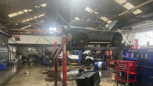 Crust Mechanical owner Luke Crust's flooded workshop. Picture: Supplied