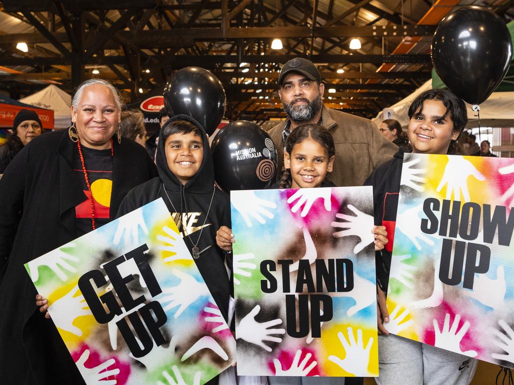 Visiting from New South Wales are Jennifer, Joseph, Jamelia, John and Jayliz Kennedy at the Toowoomba NAIDOC Week celebrations at The Goods Shed, Monday, July 4, 2022. Picture: Kevin Farmer