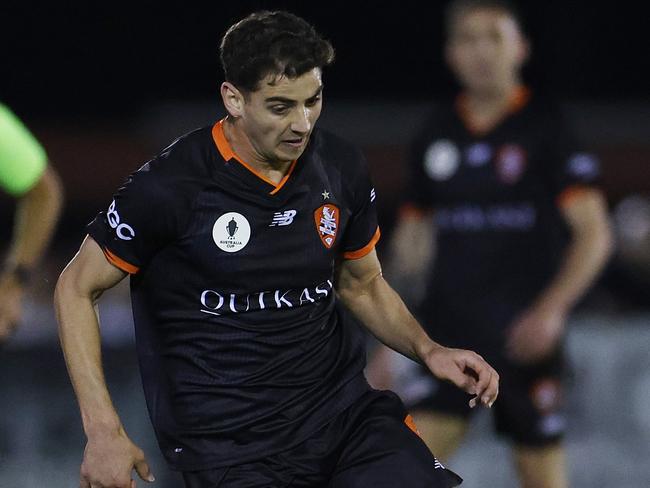 MELBOURNE, AUSTRALIA - SEPTEMBER 24: Jonas Markovski of the Roar in action during the Australia Cup 2023 Semi Final match between Melbourne Knights and Brisbane Roar at Knights Stadium, on September 24, 2023 in Melbourne, Australia. (Photo by Jonathan DiMaggio/Getty Images)