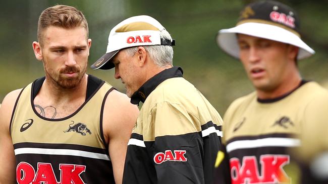 Bryce Cartwright (L) and Matt Moylan (R) with Anthony Griffin.