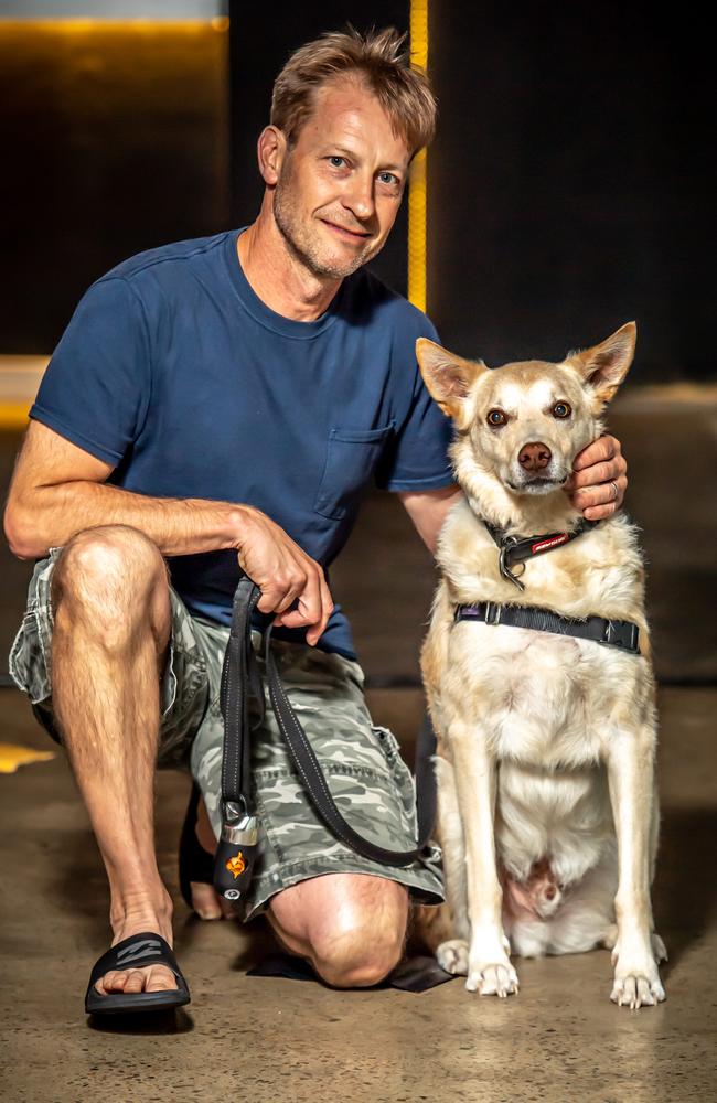 Scott Becker with his dog Henry, 10-year-old kelpie cross. Picture: Monique Harmer.