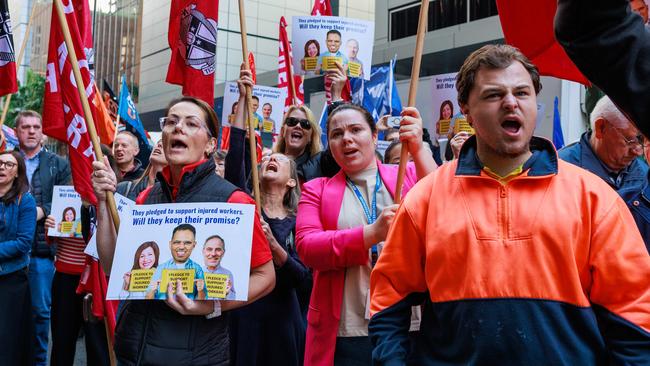 Essential workers from across NSW during a rally outside 52 Martin Place. Picture: Justin Lloyd.