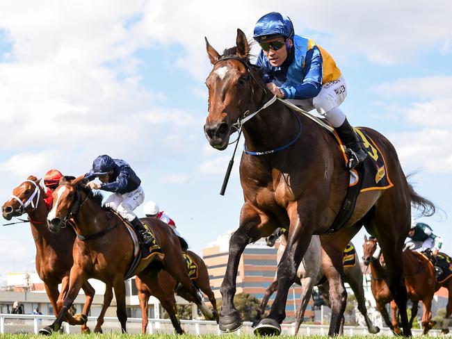 Odeum, ridden by Michael Walker, takes out the Thousand Guineas. Picture: Getty Images