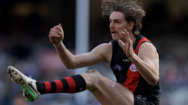 Joe Daniher is one goal behind Kennedy but the Bombers have an easier run home. Picture: AAP