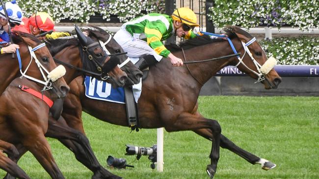 Life Lessons scores a gutsy win in the Group 2 Rose of Kingston Stakes at Flemington. Picture: Getty Images