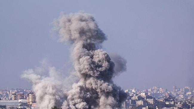 Israeli side of the border with the Gaza Strip on November 10, 2023 shows billowing smoke following the Israeli bombardment. Picture: AFP