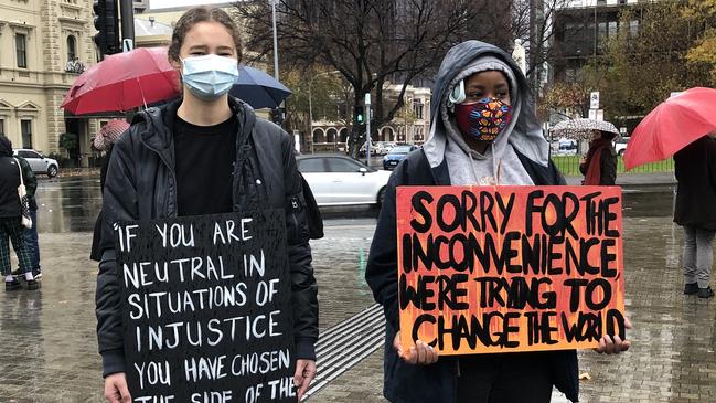 Protesters attended a Black Lives Matter rally at Victoria Square in Adelaide on Saturday. Picture: AAP