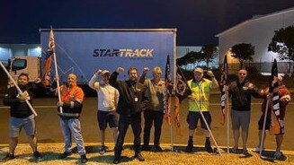 Striking StarTrack workers walked out at midnight last night over job security concerns. Picture: Twitter/Emily McMillan