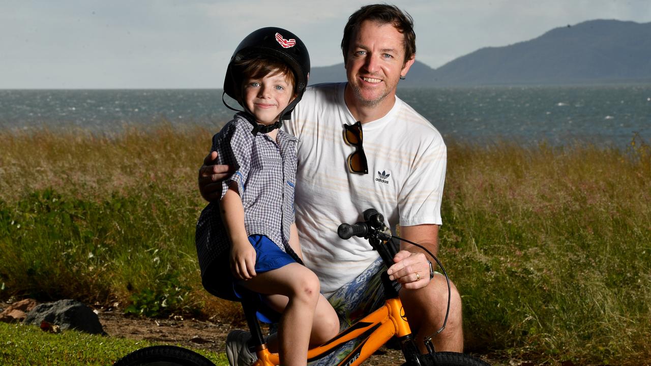 Federal Budget 2024. Townsville. Dr Kenny Clark with son Rory, 6, on the Strand. Picture: Evan Morgan