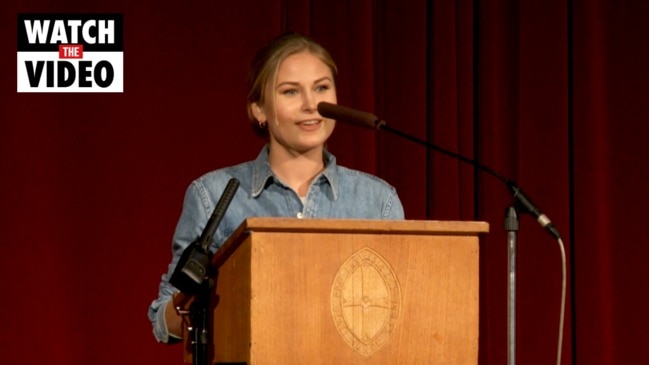 Grace Tame's powerful speech back at St Michael's Collegiate School in Hobart