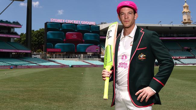 Tim Paine of Australia poses in his Pink Captain's Blazer and his McGrath Foundation Pink Cap before an Australian nets session at the Sydney Cricket Ground. Picture: Ryan Pierse/Getty Images