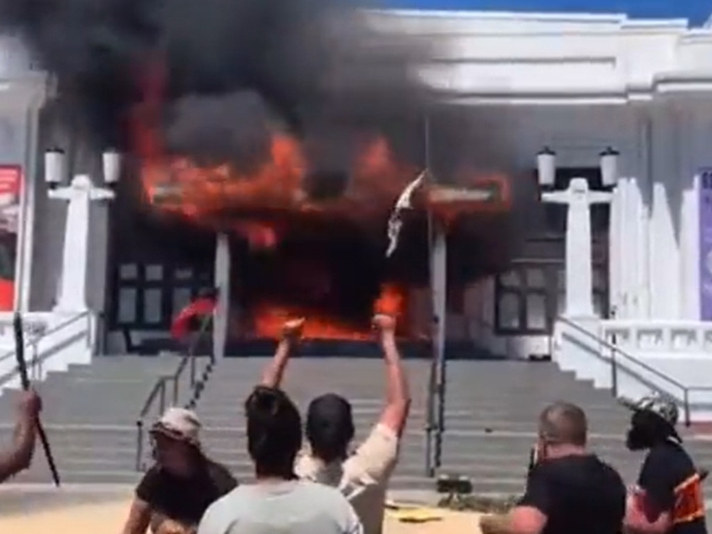 A video still of the fire at the building. Picture: ABC