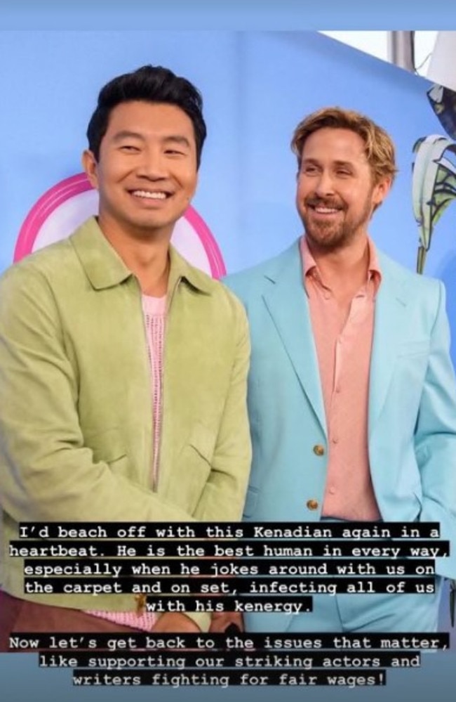 Simu Liu addressed his awkward Ryan Gosling red carpet encounter on Instagram. Picture: Simu Liu/Instagram