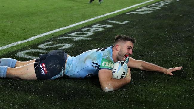 James Tedesco scores the winning try for NSW. Picture: Phil Hillyard