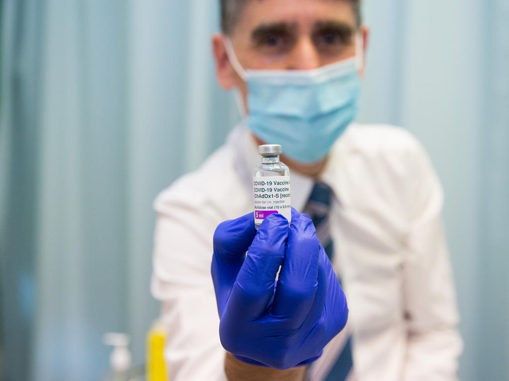 Australian Medical Association President Dr Tony Bartone with a covid vaccine at CSL in Parkville. Picture: Paul Jeffers/NCA NewsWire