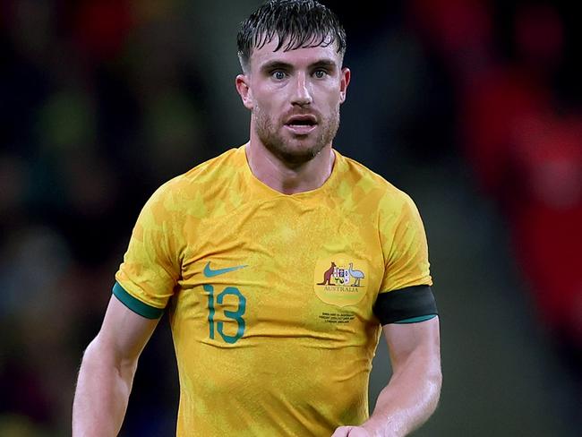 LONDON, ENGLAND - OCTOBER 13: Ryan Strain of Australia in action during the international friendly match between England and Australia at Wembley Stadium on October 13, 2023 in London, England. (Photo by Tom Dulat/Getty Images)