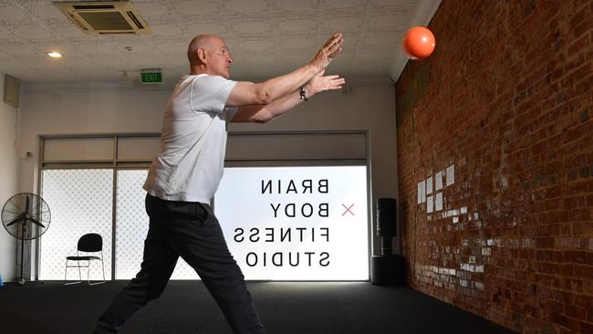 Mark Mickan doing rehab work at Brain Body Fitness Studio, for a research story about the possible connection between brain injury and Parkinson’s, August 2020. Picture: Keryn Stevens